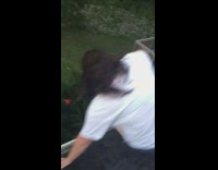 girl white shirt falls down into bsuh