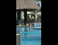 Woman bikini lie down swimming pool pictorial