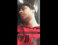 Red sweater guy leans window bus couple 