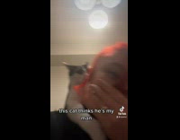 ClipsIG - Clingy Cat on Pink Hair Lady Smooches her Lips 