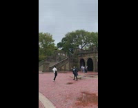 Woman in white crop top tiktok dance at the park