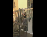 White dress girl spiral staircase guy sunset 