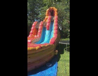 Guy trampoline backflip fail inflatable water slide 