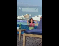 Woman red bikini kiss underwater glass pool Part 2