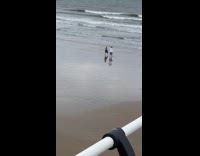 Girl black dress bend pose beach windy
