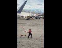 Aviation marshal doing karate moves