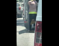 Employee watches paint spill out of car 