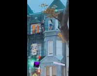 Two woman apartment fire escape tiktok dance