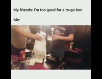 Woman stack to go box food in plastic bag and juggles tall boxes out restaurant