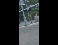 Guy walks with ghillie costume and pink slides 