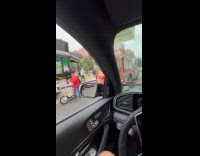 Car crashed in front of food bazaar