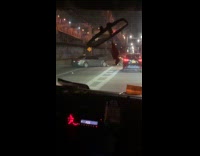 Collab WINY - Car passing by a silver car crash on the road Driver mock guy 