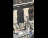 Girl black hat on checkered doorstep handbag part 2