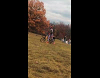Rainbow striped leggings guy walks bicycle waves 