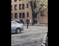 Guy dances road gets called out earphones  