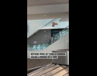 Recording of mosaic artwork of a shoe at the airport