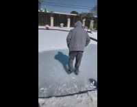 Broken ice guy falls into pool water 