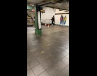 Collab Subway Creatures - Man exercises with resistance band on railing 