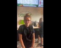 Restaurant employee slaps cups as customer orders