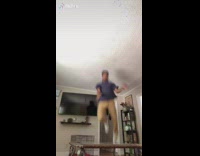 Guy leaps across room to punch girl for money