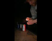 Firework in can flips it and lands 