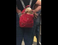 Creepy toy inside the bag at the subway