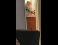 Boy cleans feet in sink