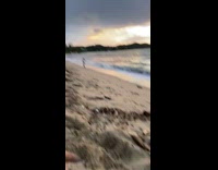 Drone white bikini girl beach shore sunset 