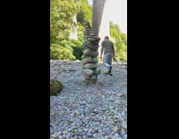 Stone Tower stack destroyed in slow motion