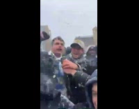 Crowd says bing bong in the snow 