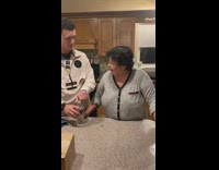 Son does penny water bottle prank on mom, squirts water in her face