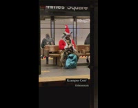 Man wears a Krampus Cron on train station 