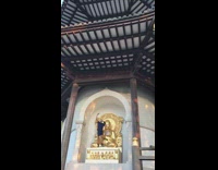 Guy face mask selfie gold buddha statue 