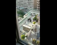 Five people pyramid formation dance rooftop tripod 