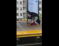 Man lifts pet lizard in the air by leash 