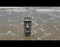 Moai statue fell down at the beach