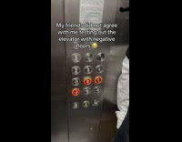 Woman pushing negative floor buttons pn elevator