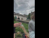 Girl yoga clothes dance public stairs