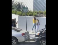 Yellow shirt girl group of friends sidewalk