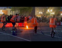 Puck on fire played while in unicycle