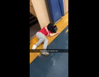 Collab BitchMP - Guy in red shirt laying on gym floor 