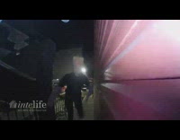 Man wears a paper bag rings doorbell and slipped