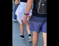 Pedestrian with pringles in pocket 