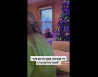 Girl reacts to guys shaved head 