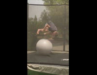 Kid trampoline yoga ball landing fail