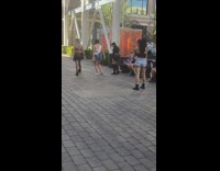 Three girls dance street black strings hips