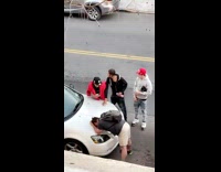 Collab BitchIG2 - Sad guy with backpack paying on white car 