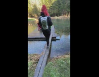 Dog walks over frozen water surprised