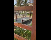 Woman bridge pose leg up fell down pool