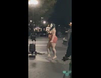 Girl scream costume mask dances park skirt